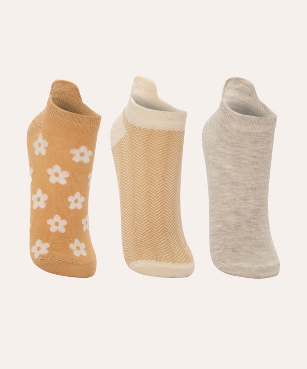 kit de 3 meias cano baixo floral colorida 34-39