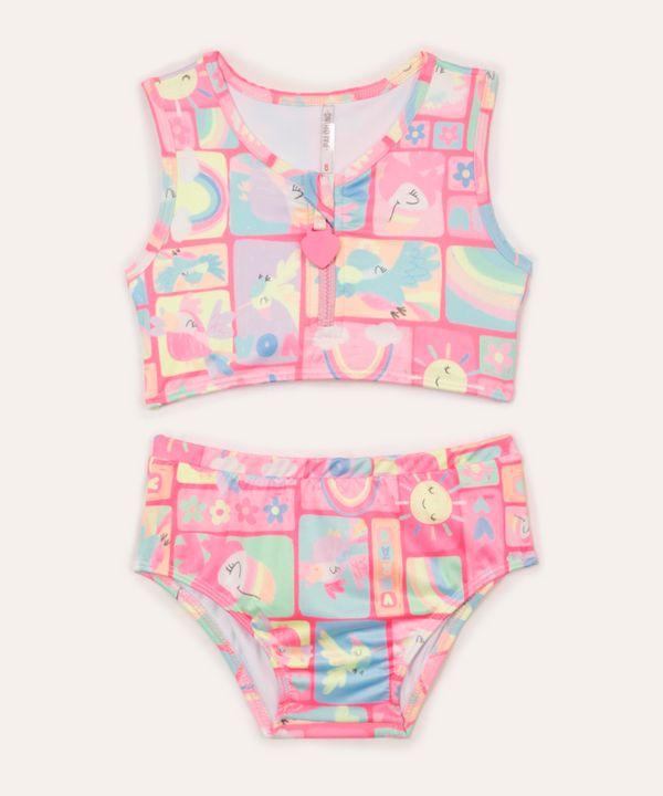 biquini infantil passarinhos proteção uv rosa 8
