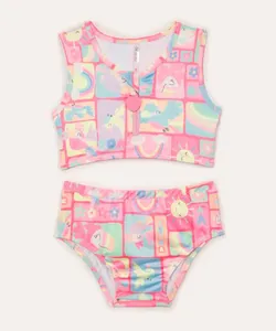 biquini infantil passarinhos proteção uv rosa 2