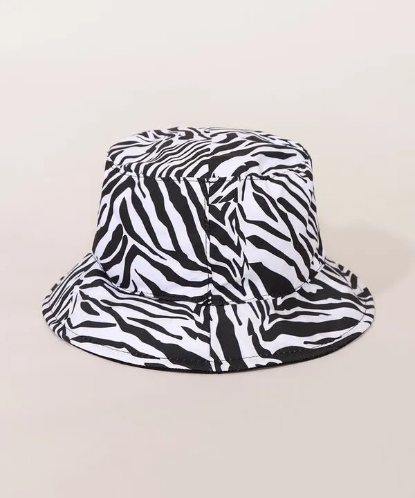 Bucket Hat Feminino Dupla Face Estampado Animal Print Zebra Preto Único