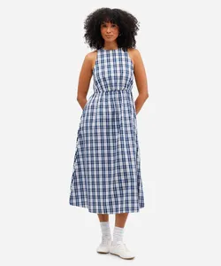 vestido halterneck feminino xadrez azul M