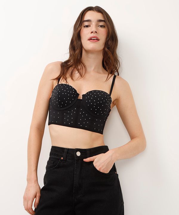 sutiã cropped meia taça com brilhos preto 46