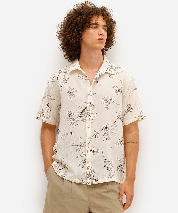 camisa masculina texturizada folhagens off white P