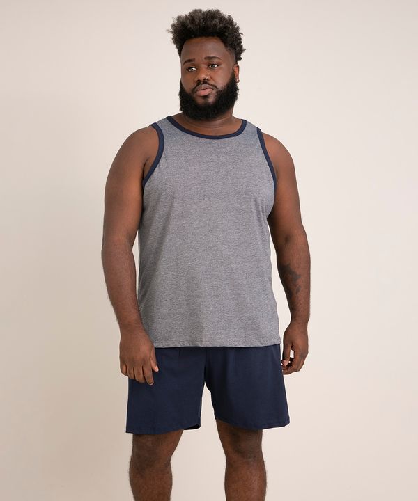 pijama plus size com regata + bermuda em algodão azul marinho GG3