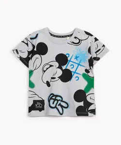 camiseta de algodão Mickey manga curta cinza 1