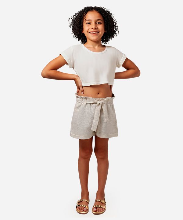 short clochard infantil com lurex bege 12