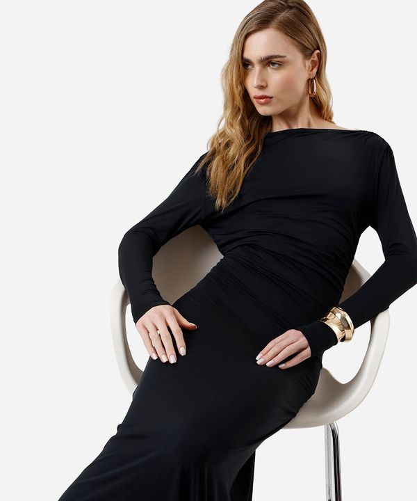 vestido longo feminino manga longa decote costas preto G
