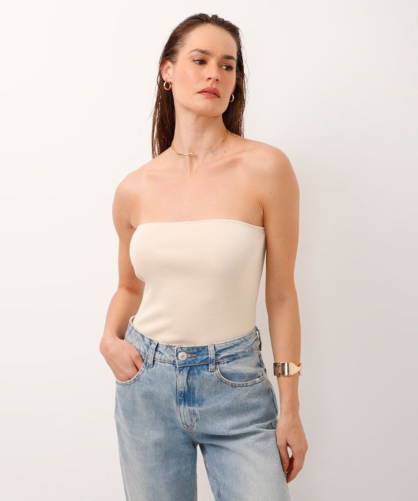 top de tricot sem alça bege G