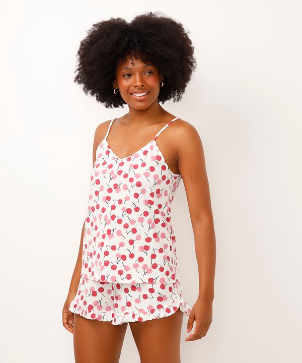 pijama short doll de algodão cerejas off white P