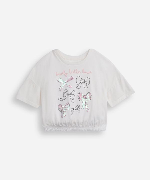 camiseta infantil de algodão com laços e paetês off white 6