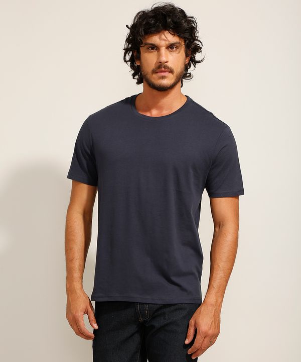 camiseta manga curta gola careca Azul Marinho G