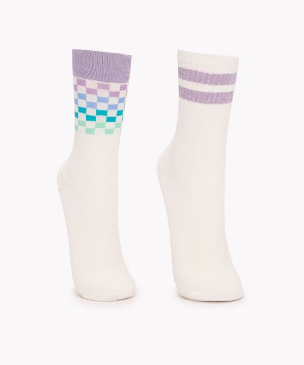 kit de 2 pares de meias infantis estampada cano alto colorido 34-37