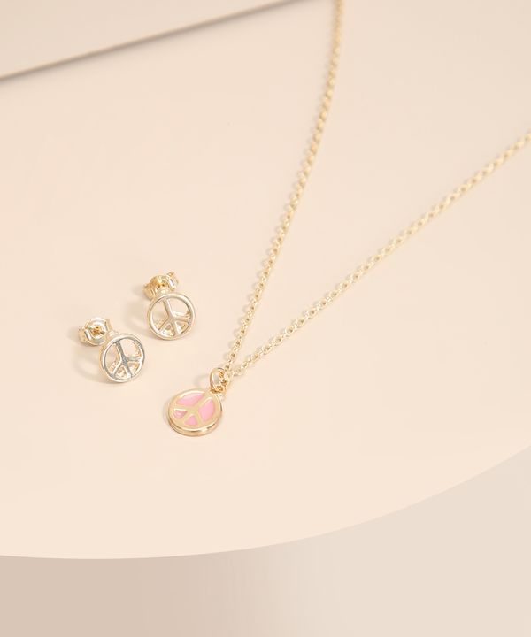 Kit de Colar e Brincos Símbolo Paz Dourado Único