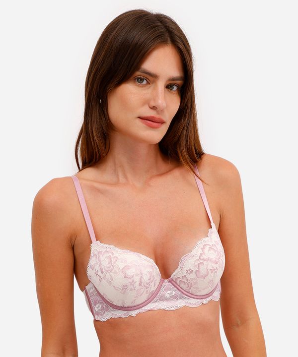 sutiã meia taça feminino de renda floral off white 46