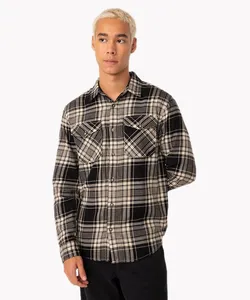 camisa de flanela xadrez manga longa bege G