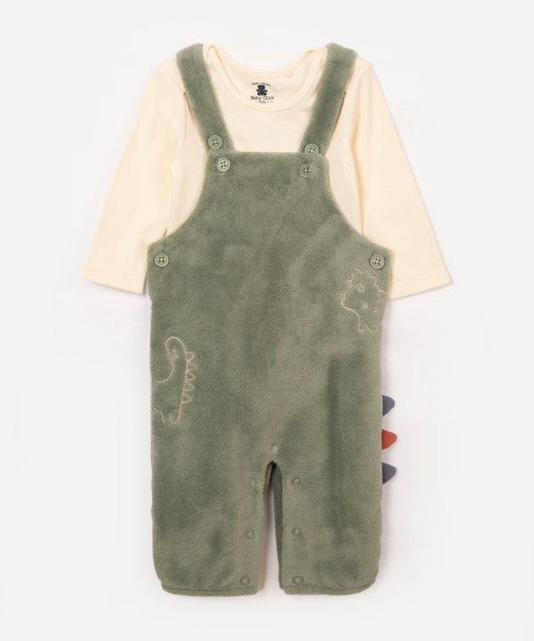 jardineira infantil de plush dinossauro verde 3-6