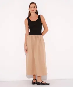 vestido midi de algodão com bolsos mindset bege P