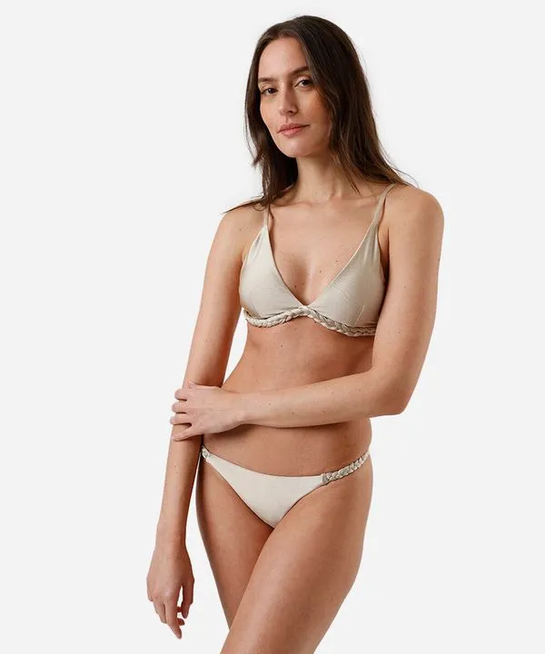 biquíni calcinha tanga feminino acetinado bege M