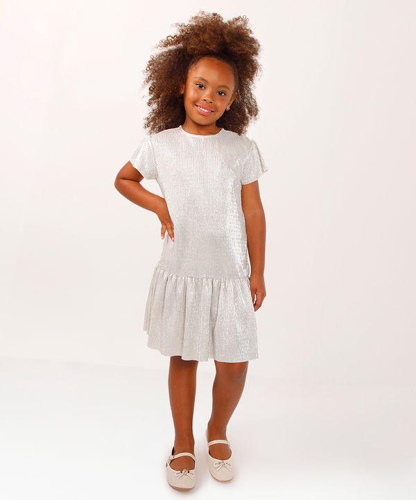 vestido curto infantil de paetê texturizado prateado 10