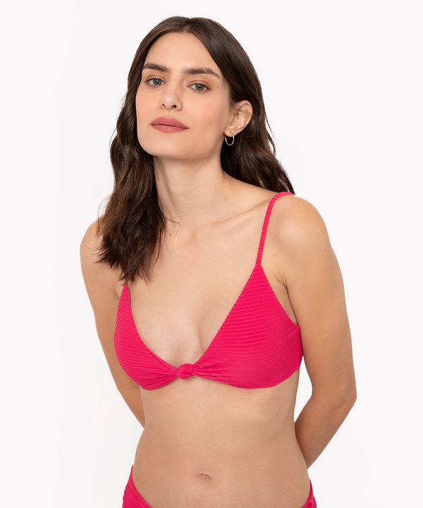 top triângulo texturizado com nó e bojo removível proteção uv rosa GG