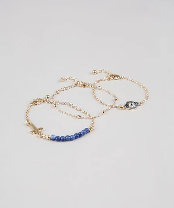 Kit de 3 Pulseiras Femininas com Pingentes Dourado Único