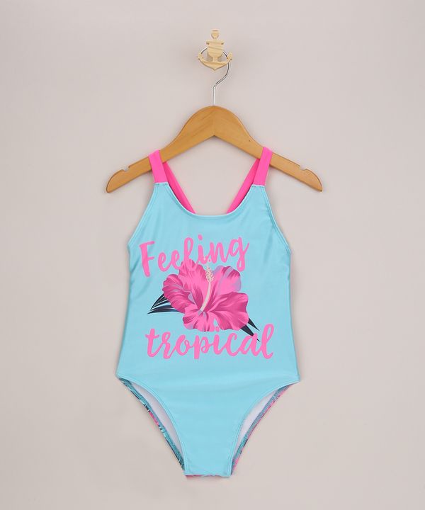 Maiô Infantil Estampado Floral Azul 8