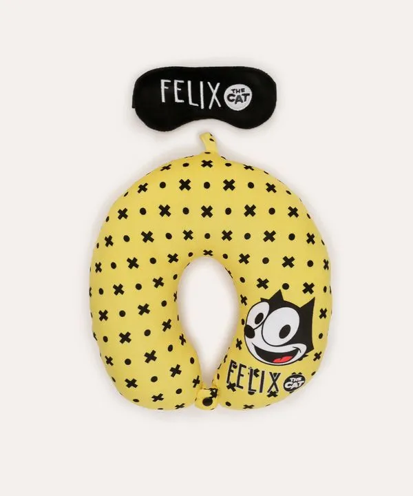 apoio de pescoço com máscara de dormir gato felix amarelo UNICO