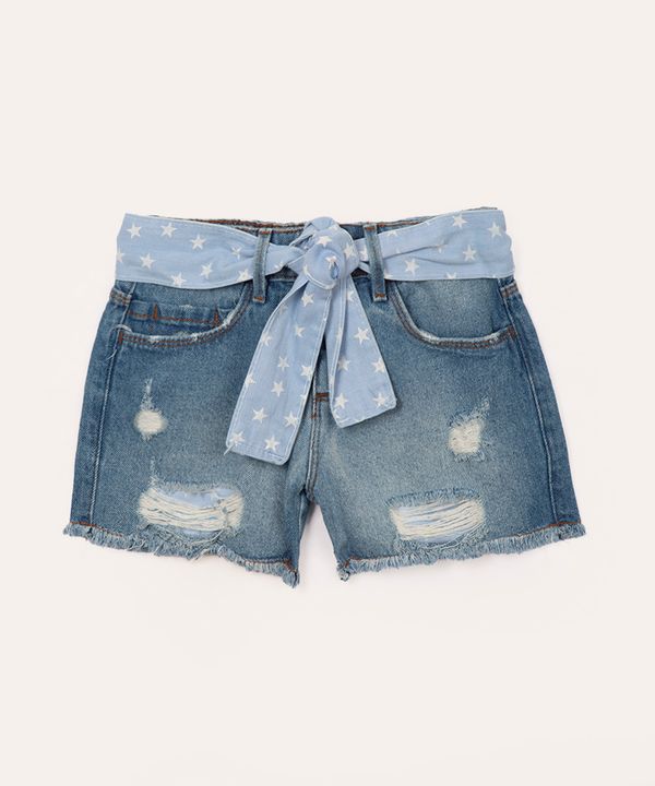 short infantil jeans cinto faixa estrela azul 4