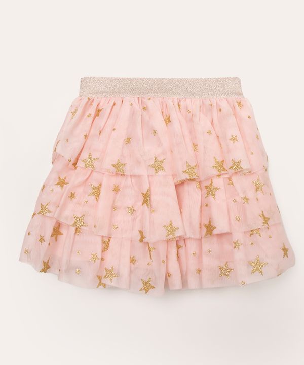 saia infantil de tule estrelas com glitter rosa claro 1
