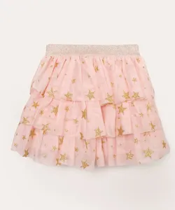 saia infantil de tule estrelas com glitter rosa claro 4