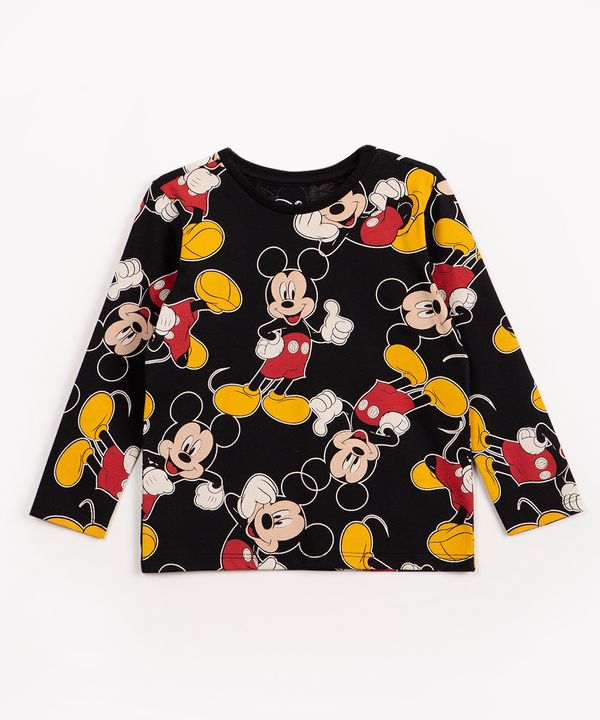 camiseta infantil de algodão mickey manga longa preta 3