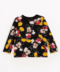 camiseta infantil de algodão mickey manga longa preta 2