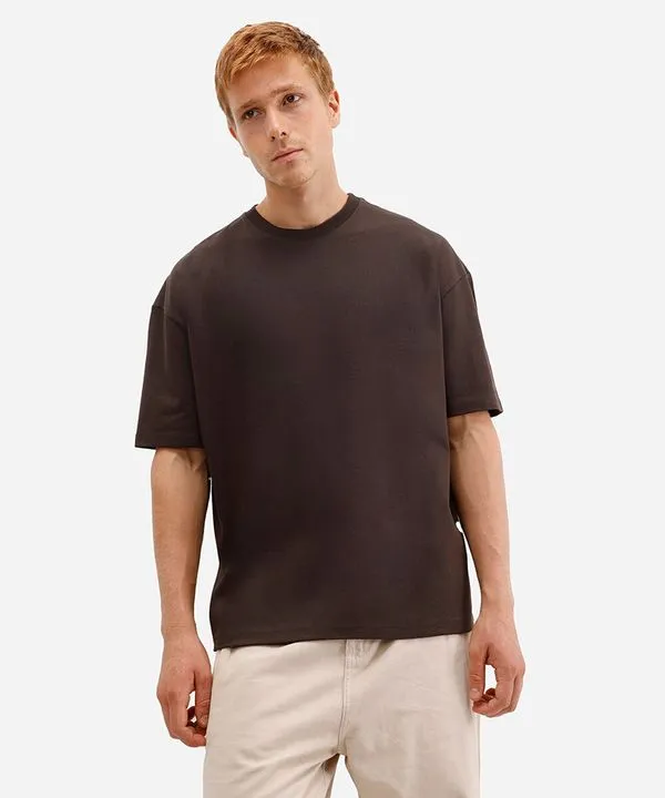 camiseta de algodão peruano oversized manga curta marrom M