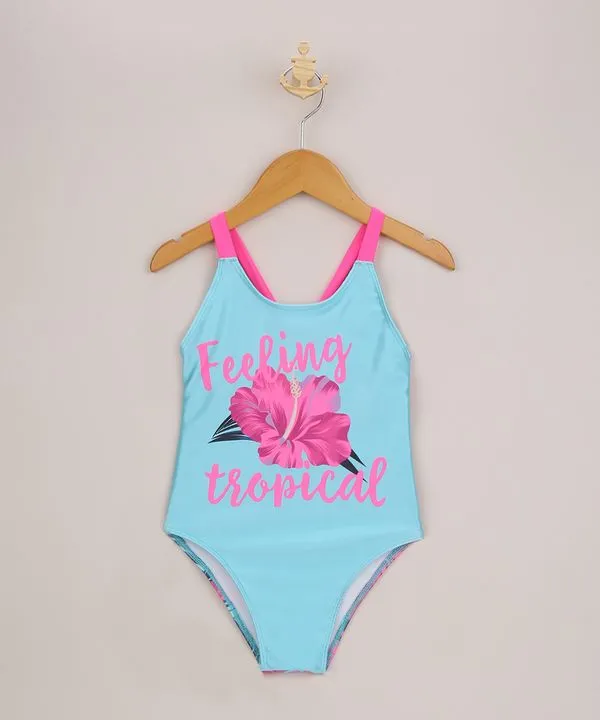 Maiô Infantil Estampado Floral Azul 4