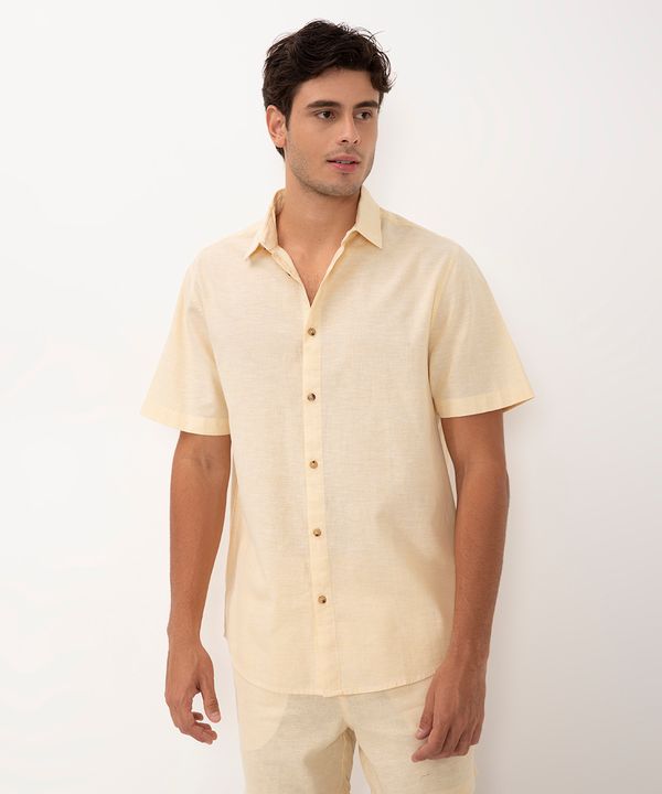 camisa de algodão com botões manga curta amarelo claro P