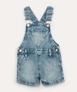 jardineira jeans infantil coração azul claro 18-24