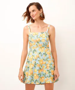 vestido curto de laise estampado azul GG
