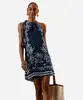 vestido curto feminino de viscose halterneck estampado azul PP