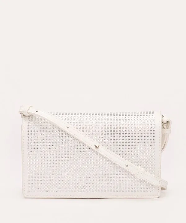 bolsa crossbody com strass off white Único