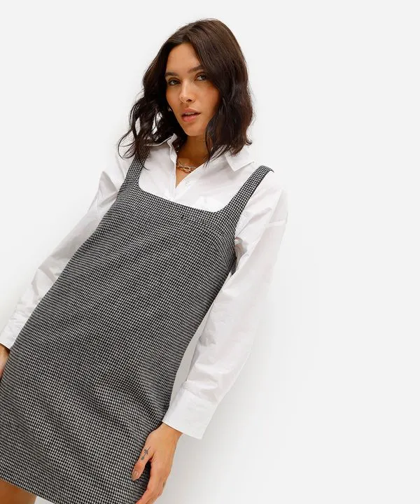 vestido curto feminino pied de poule preto GG