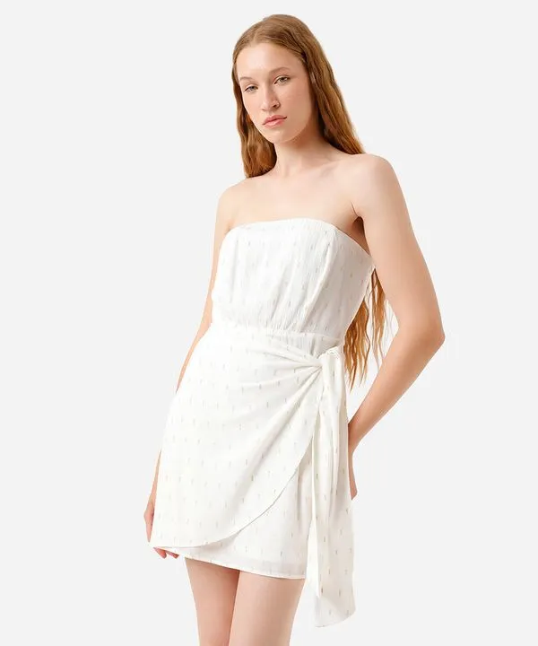 vestido curto sem alça feminino de viscose off white PP