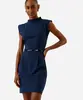 vestido curto feminino com pregas cinto azul GG