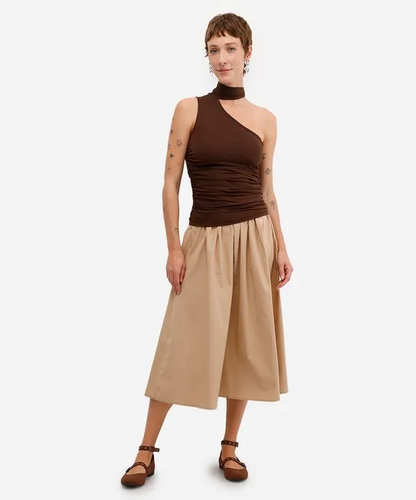 saia midi feminina godê de algodão bege 34