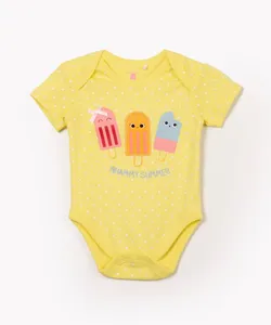body infantil de algodão manga curta picolés amarelo 12-18