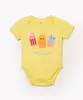 body infantil de algodão manga curta picolés amarelo 0-3
