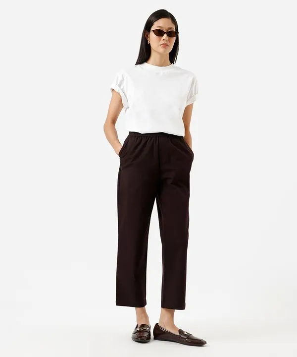 calça reta básica feminina de algodão marrom P
