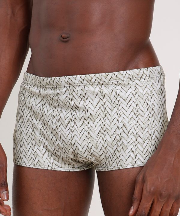 Sunga Masculina Água de Coco Tradicional Estampada Cesto Proteção UV50+ Off White M
