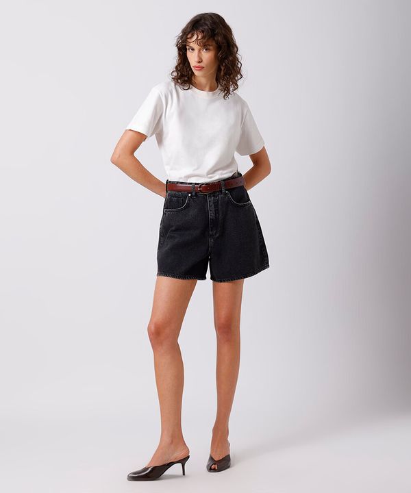 short jeans cintura alta com bolsos mindset preto 42