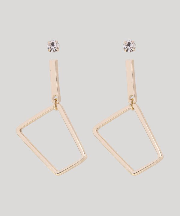 Kit Feminino de 2 Brincos Pedrinha e Geométrico Dourado Único