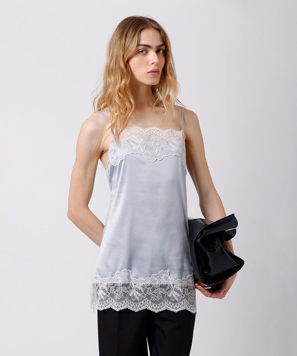 camisola feminina alça fina com renda acetinada mindset cinza M